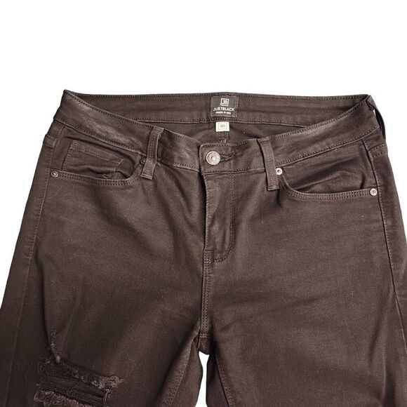 Just Black Cropped Distressed Ripped Raw Hem Torn Up Black Jeans - Picture 6 of 13